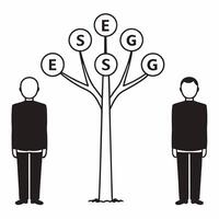 Flat Plain backdrop with sprouting ESG tree concept as Static shot of a plain white backdrop featuring a minimalist tree with E S and G as its main branches Camera slowly zooms ou Square Square vector