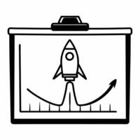 Flat Plain white backdrop with rising rocket concept as Tracking shot following a stylized rocket rising against a plain white backdrop The rockets trail forms a graph line sugges Square Square vector