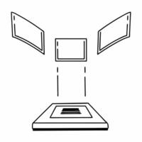 Flat Podium with augmented reality policy explorer concept as Wide shot of a podium projecting an augmented reality policy exploration interface Camera moves through floating info Square Square vector