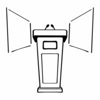 Flat Podium with holographic policy simulator concept as Close up of a podium projecting a holographic policy simulation Camera moves through the hologram revealing cause and effe Square Square vector