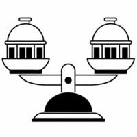 Flat Policy scale balancing icons concept as Illustration of a balance scale weighing different policy icons representing various political issues Camera slowly rotates around the Square Square vector