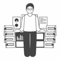 Flat Policy research intensity concept as Close up of a policy researcher surrounded by stacks of documents and data visualizations their face showing deep concentration Camera sl Square Square vector