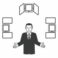 Flat Politician handshaking through screens concept as Medium shot of a politician reaching out to shake hands through multiple floating digital screens Camera pans across the scr Square Square vector