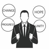 Flat Politician giving speech in word cloud concept as Medium shot of a politician gesturing while speaking surrounded by a floating word cloud of key campaign phrases Camera slow Square Square vector