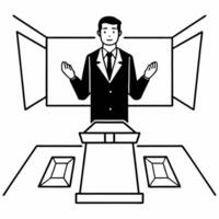Flat Politician with policy impact holograms concept as Medium shot of a holographic politician gesturing to floating policy impact visualizations Camera follows the politicians m Square Set 2 Square vector