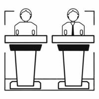 Flat Politician vs opponent battle infographic concept as of two politician silhouettes facing off with comparative statistics between them Camera pans across the infograph Square Square vector