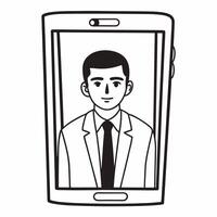 Flat Pollster conducting phone interview concept as Close up of a pollsters focused expression during a phone interview with a voter Camera slowly pans to reveal notes being taken Square Square vector
