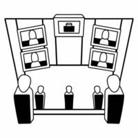 Flat Post debate spin room interactions concept as Wide shot of busy spin room zooming in on candidates surrogates and media interactions Camera captures rapid fire exchanges and Square Square vector