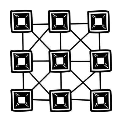 Flat Prediction neuron network tiles concept as Cartoon style neuron icons connected to form a network pattern representing predictive algorithms Camera moves through the network Square Square