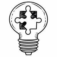 Flat Puzzle Piece and Lightbulb Icon concept as A illustration of a puzzle piece connected to a lightbulb representing problem solving and innovation in ESG business Isolat Square Square vector