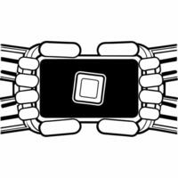 Flat Robotic Hand Holding Credit Card concept as A close up of a robotic hand gripping a sleek credit card with a holographic chip The camera zooms in to capture the metallic text Square Square vector