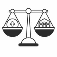 Flat Scales balancing various political issues concept as illustration of a balance scale weighing different political issues represented by icons eg healthcare economy e Square Square vector