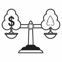 Flat Scale Balancing Economy and Ecology Icons concept as A illustration of a scale balancing economy dollar sign and ecology tree icons representing the balance in ESG Square Square vector