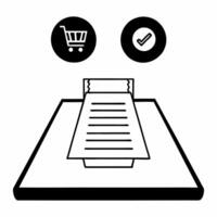 Flat Shopping list with holographic symbols concept as A shopping list is placed on a glossy white table with two holographic icons floating above a glowing shopping cart and a che Square Square vector
