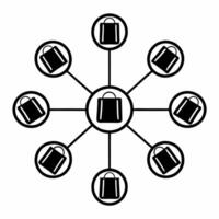 Flat Shopping Icons Orbiting concept as Various shopping icons cart bag tag are depicted orbiting around an invisible center against a white background The camera capture Square Square vector