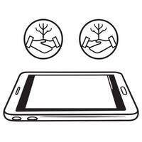 Flat Smartphone with Holographic Hands Shaking and Tree concept as A smartphone on a glossy white table displays two holographic icons above shaking hands and a growing tree symbol Square Square vector