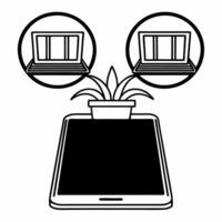 Flat Smartphone with Holographic Bridge and Globe concept as A smartphone stands upright on a glossy white surface with two holographic icons hovering above a bridge and a globe sy Square Set 2 Square vector
