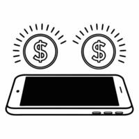 Flat Smartphone with holographic price tags concept as A modern smartphone rests on a reflective white surface with two holographic icons hovering a glowing dollar sign and a perce Square Square vector