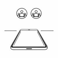 Flat Smartphone with Holographic Scale and Community concept as A smartphone stands upright on a glossy white surface with two holographic icons hovering above a balanced scale sym Square Square vector