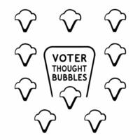 Flat Soaring campaign slogan with voter thought bubbles concept as Close up of a campaign slogan soaring upwards leaving a trail of voter thought bubbles in its wake Camera tracks Square Square vector