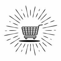 Flat Soft abstract shopping cart icon concept as A digitally rendered soft abstract image featuring a glowing shopping cart icon amidst a background of colorful bokeh lights The c Square Square vector