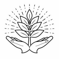 Flat Soft Abstract Tree Growing from Hands concept as An abstract image of a tree sprouting from cupped hands with bokeh lights in the background The camera angle tilts upward sym Square Square vector