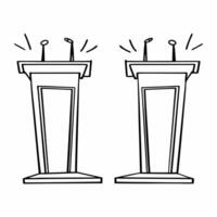Flat Soft focus debate podiums with data overlay concept as Wide shot of blurred debate podiums with sharp data overlays showing real time sentiment analysis Camera slowly pans ac Square Square vector