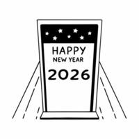 Flat Starry Podium Design concept as A podium design featuring a starry night theme with the text Happy New Year 2026 The isolated white background enhances the magical feel makin Square Square vector