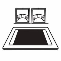 Flat Tablet with Holographic Bridge and Plant concept as A tablet rests on a glossy white table with two holographic icons floating above a bridge symbolizing compromise and a grow Square Square vector