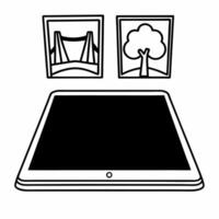 Flat Tablet with Holographic Bridge and Plant concept as A tablet rests on a glossy white table with two holographic icons floating above a bridge symbolizing compromise and a grow Square Set 2 Square vector