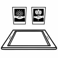 Flat Tablet with Holographic Handshake and Plant concept as A modern tablet lies on a reflective white surface with two holographic icons floating above a glowing handshake symboli Square Square vector