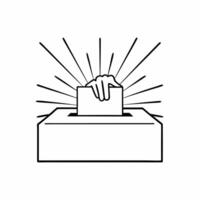 Flat Voter casting ballot in sunlit booth concept as Close up shot of hands inserting ballot into box sunlight streaming through window Camera slowly pans up to reveal voters dete Square Square vector