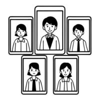 Flat Voters researching candidates on devices concept as Series of shots showing people of various ages using phones tablets and computers to research candidates and issues Camera Square Square vector