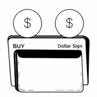 Flat Wallet with holographic buy icons concept as A leather wallet rests on a glossy white surface with two holographic icons floating above a glowing buy button and a dollar sign Square Square vector
