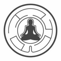 Flat White mindfulness labyrinth concept as Illustration of a white labyrinth with a meditating figure at the center Camera navigates through the labyrinth representing the journe Square Square vector