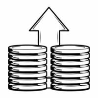 Floating coin stack with growth arrow concept as illustration of a stack of gold coins with a glowing green arrow rising upwards isolated on a white background The coins ha Square Square vector