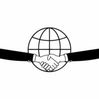Floating Handshake Over Globe concept as Two hands shaking float above a globe mid air against a white background The camera focuses on the handshake and the globe symbolizing glo Square Square vector