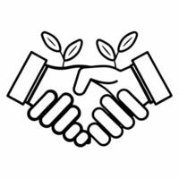 Floating handshake sprouting leaves concept as Close up of two hands forming a handshake suspended in mid air with small green leaves sprouting from the wrists Camera slowly rotat Square Square vector