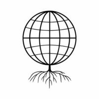 Floating Globe Growing Roots concept as A globe with roots extending downward floats mid air against a white background The camera captures a straight on shot symbolizing global c Square Square vector