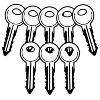 Floating holographic white keys unlocking various doors concept as Close up of holographic white keys floating towards and unlocking various doors Camera follows the keys movement Square Square vector
