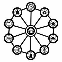 Floating network of interconnected ESG icons concept as Wide shot of a floating network structure composed of interconnected ESG related icons Camera moves through the network foc Square Set 2 Square vector