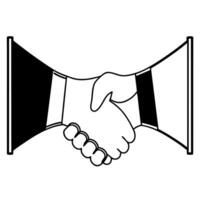 Floating politician handshake with data streams concept as Medium shot of two holographic politicians shaking hands with data streams flowing between them Camera circles the hands Square Square vector