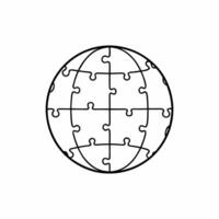 Floating puzzle pieces forming a globe isolated on white background concept as A illustration of puzzle pieces coming together in mid air to form a globe symbolizing global Square Square vector