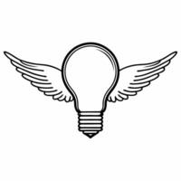 Floating lightbulb with wings isolated on white background concept as A image of a lightbulb equipped with wings hovering in mid air symbolizing innovative ideas taking flig Square Square vector