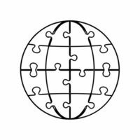 Floating puzzle globe with community pieces concept as Close up of holographic puzzle pieces forming a globe with each piece representing different community elements Camera zooms Square Square vector