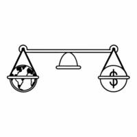 Floating Scale Balancing Earth and Dollar Sign concept as A illustration of a scale floating mid air against a white background balancing the Earth on one side and a dollar Square Square vector