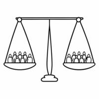 Floating scales balancing growth and community concept as Close up of scales suspended in air with a sprouting plant on one side and diverse community figures on the other Camera Square Square vector