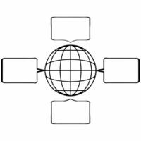 Flying Globe with Speech Bubbles concept as A globe hovers in mid air with speech bubbles orbiting around it set against a white background The camera captures a dynamic an Square Square vector