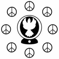 Floating white dove with holographic peace symbols concept as Medium shot of a holographic white dove surrounded by floating peace symbols Camera pans across the scene capturing t Square Square vector