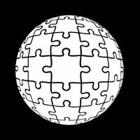 Floating white jigsaw globe concept as Close up of a white jigsaw puzzle globe hovering and slowly assembling itself Camera circles the globe emphasizing global mental health awar Square Square vector